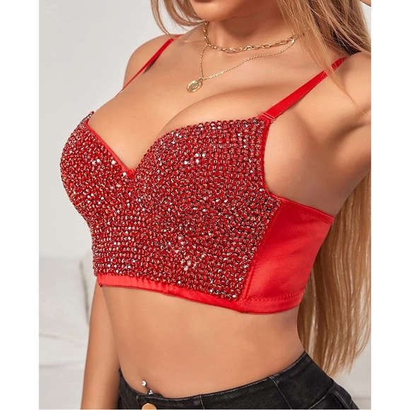 SEXY  Corset Rhinestone Bustier Crop Top - Picture 12 of 15